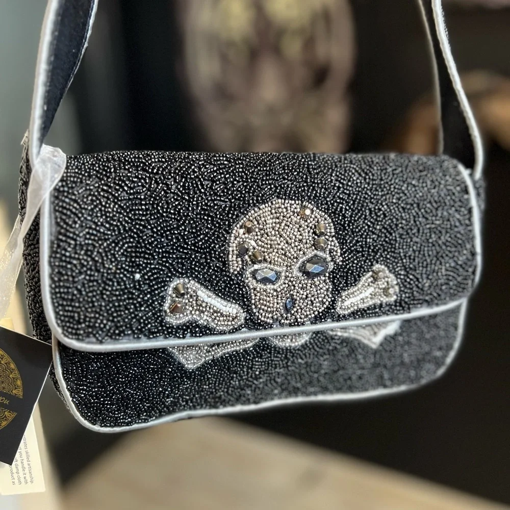 ☠️🖤MADE IN INDIA, VIRAL Skull Beaded Shoulder Bag🖤☠️NWT
